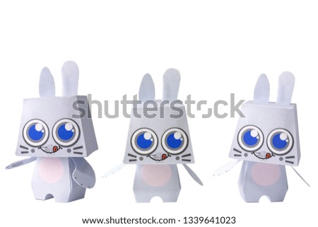 pink paper rabbit, decorative easter rabbit, decorative figure for easter with isolated background. Rabbit with white background.