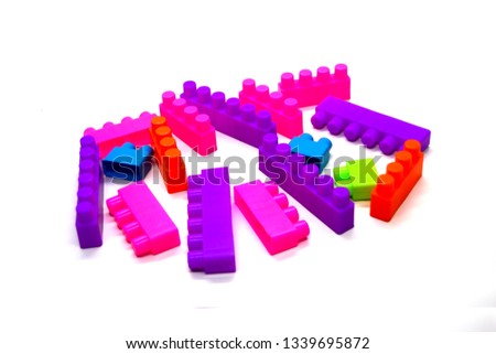 set of color building blocks on white isolated background 
