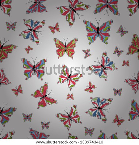 Pictures witg tropical butterflies. Seamless floral summer pattern background on black, white and pink colors. Perfect for wallpapers, web page backgrounds, surface textures, textile. Vector.