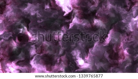 Stormy pink clouds in a nebula in space, slowly moving, forming and dissolving.