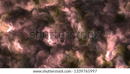 Stormy pink and yellow clouds in a nebula in space, slowly moving, forming and dissolving.