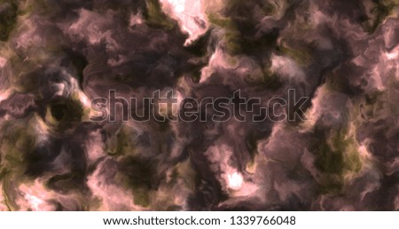 Stormy pink and yellow clouds in a nebula in space, slowly moving, forming and dissolving.