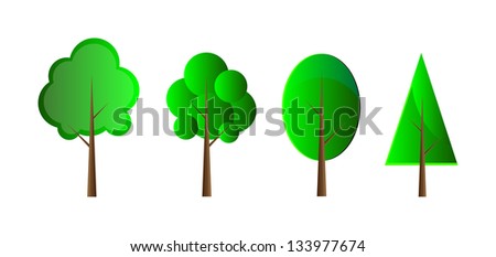 Set of vector trees. Isolation over white background.