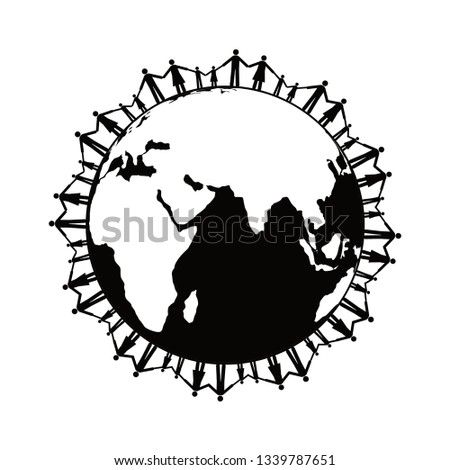 People around earth holding hands vector illustration - Vector illustration