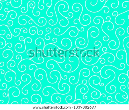 Line spiral abstract seamless pattern background.Curl ornament floral endless waves strokes.Sea aqua water swirl decoration texture.Vector for print or fabric textile.Cover for tile,flyleaf,wrapping.