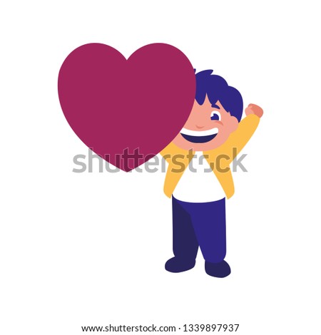 smiling boy holding heart love
