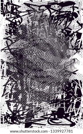 Distressed background in black and white texture with  dark spots, nets, scratches and lines. Abstract vector illustration