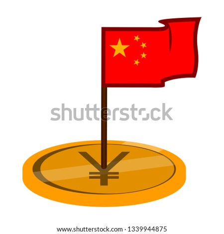 Flag of China on a yuan coin. Vector illustration design