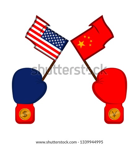 Boxing gloves with flags of United States and China. Vector illustration design