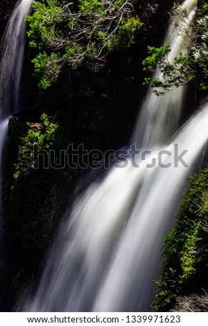 Closeup of blurred water motion in a waterfall