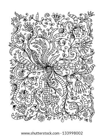 Floral ornament, hand drawn sketch for your design
