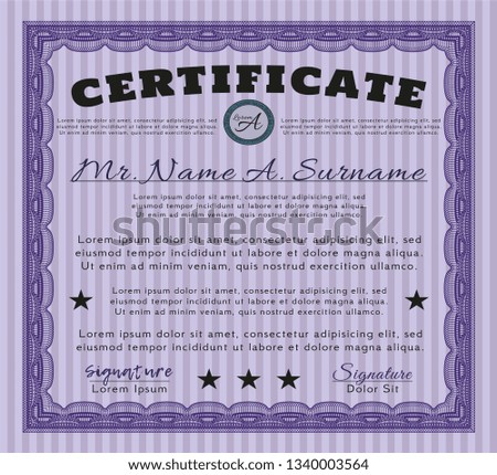 Violet Certificate diploma or award template. Sophisticated design. Customizable, Easy to edit and change colors. Printer friendly. 