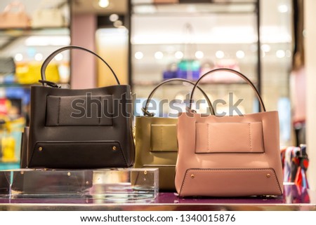 Women's bag on show room in the woman retail store