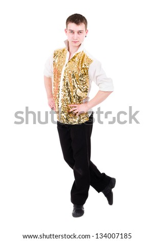 Young dancer showing some movements against isolated white background