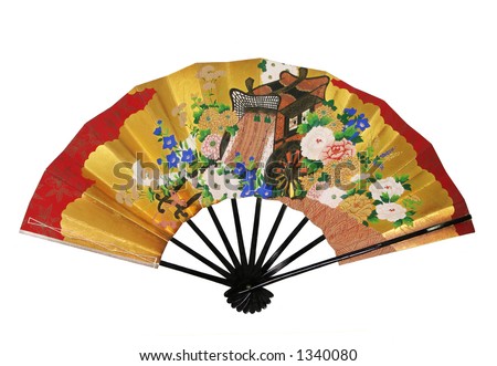 Japanese folding fan made of paper and bamboo. Royalty-Free Stock Photo #1340080