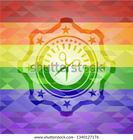 scissors icon inside lgbt colors emblem 