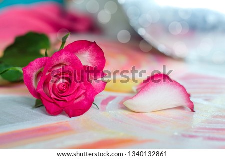 Rose on a picturesque canvas background. Greeting Card Mother's Day, Women's Day.