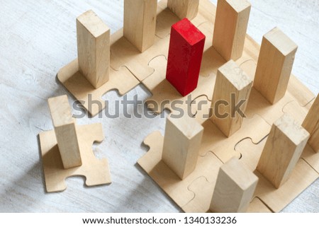 Leadership team and new employee abstract business concept with puzzle and block