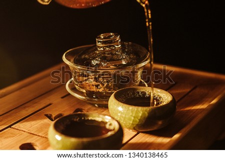 Tea ceremony, process of brewing tea in nature using a glass teapot