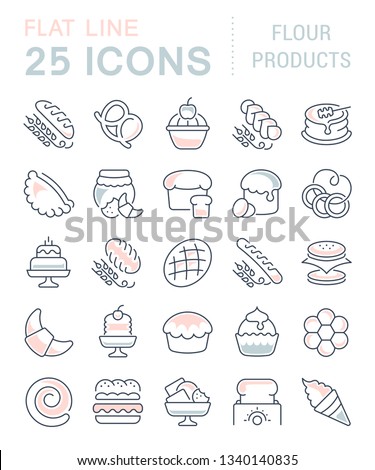 Set of line icons, sign and symbols with flat elements of flour products for modern concepts, web and apps. Collection of infographics logos and pictograms.