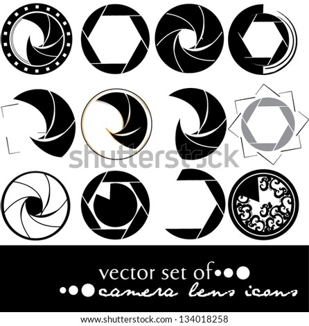 set of illustrated stylized shutter of the camera isolated on white background - vector illustration