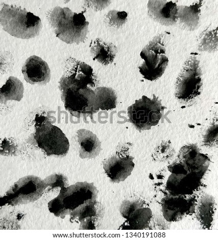 Black painted watercolor texture. 
Watercolor stains. India ink. Hand drawn background. Pattern. Brush