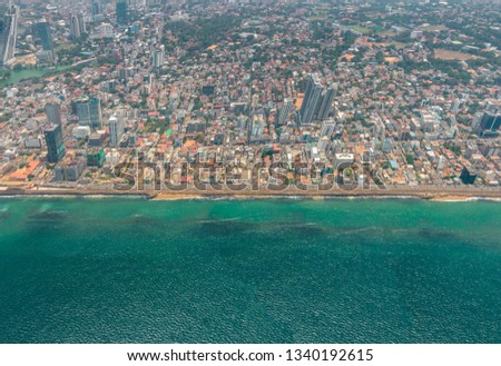 Sri Lanka, Colombo, Marine Drive see from above on a sunny but a misty day