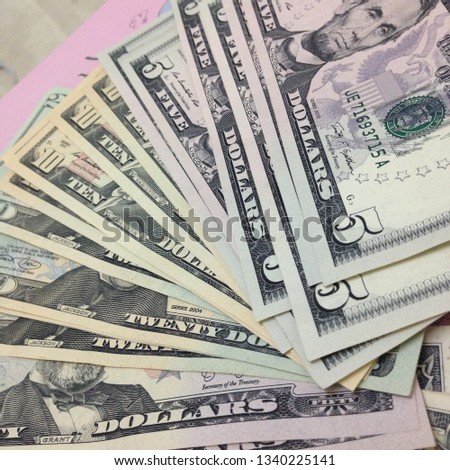 Dollars banknotes.Close up dollars banknotes.USD money.