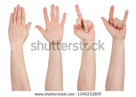 Hands with different gestures on a white background