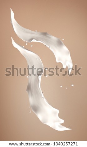 3d render. White liquid splashes isolated on blurred background. White paint, glue,  milk, yogurt, cream splashes clip art. Dynamic liquid splashes background
