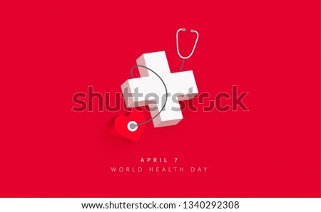 World health day banner design with 3D elements on red background.