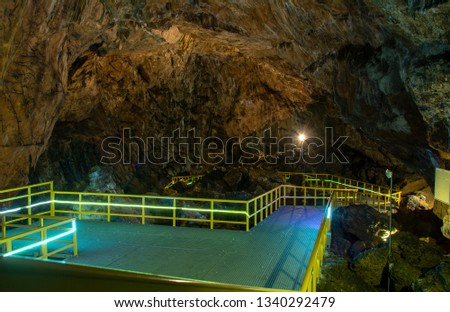 Ialomitei cave and monastery, Bucegi mountains, Saints Peter and Paul Church at the entrance, A cave in Bucegi Mountains, Carpathians, Romania