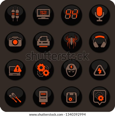 Electronic repair color vector icons on dark background for user interface design