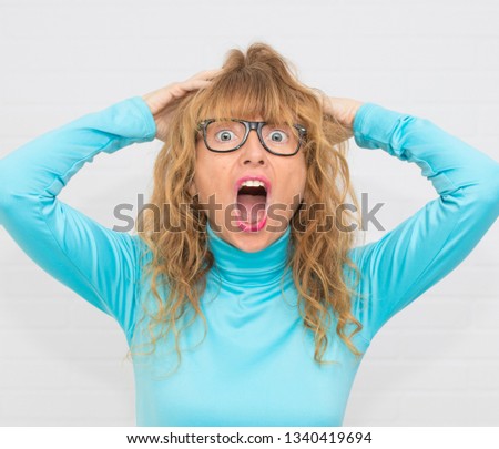 screaming woman stunned isolated about background