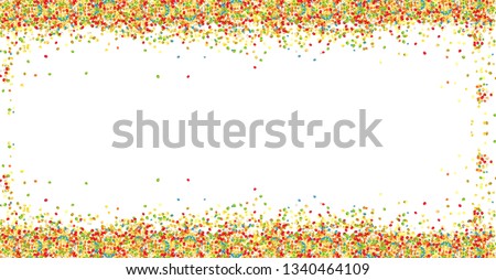 Sweet colorful sugar balls powder frame on white background with copy space. Easter greeting card design element.