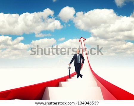man on 3d stair and blue sky background