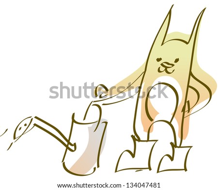 Vector illustration of a cat watering