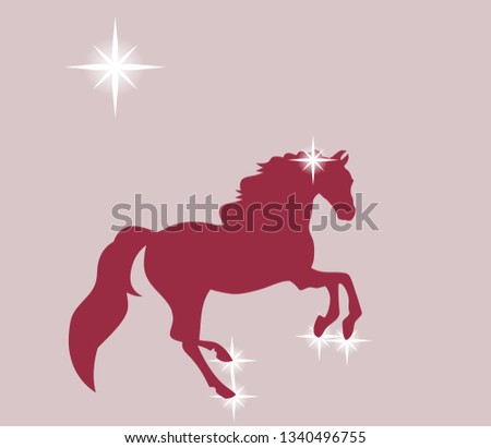 Silhouette beautiful horse with developing mane. Abstract shapes and signs