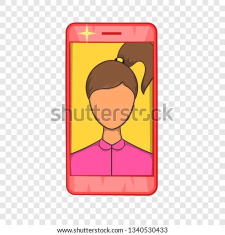 Photos girls in mobile icon in cartoon style isolated on background for any web design 