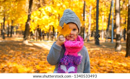 Cheerful kid on a walk in the golden autumn