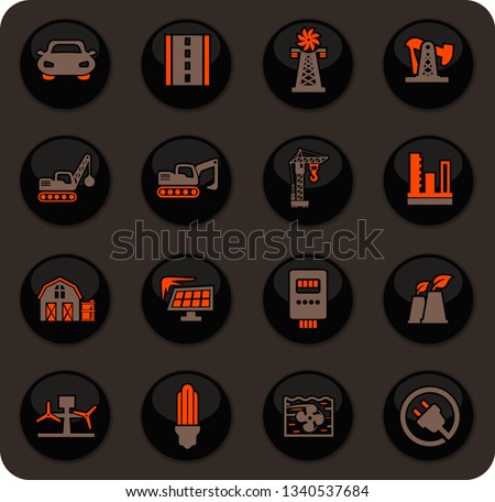 Industry color vector icons on dark background for user interface design