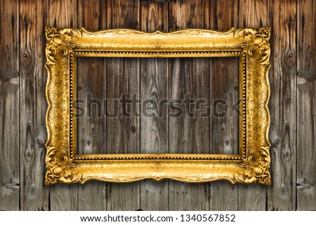 Big Picture Frame Old Gold on wood background, white inside mockup