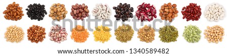 mix legumes isolated on white background. Top view. Flat lay Royalty-Free Stock Photo #1340589482
