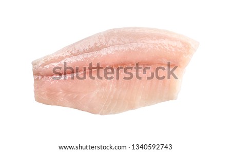 Half carcass of white small fish fillet isolated on white background Royalty-Free Stock Photo #1340592743