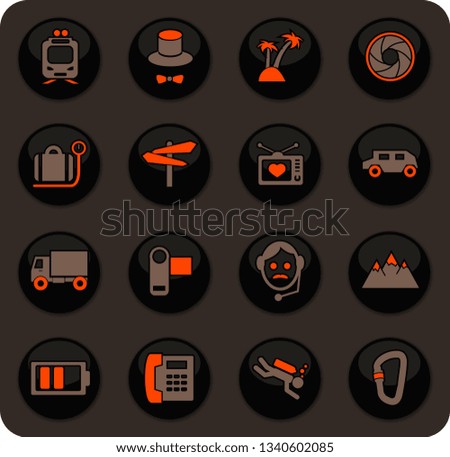 Travel color vector icons on dark background for user interface design