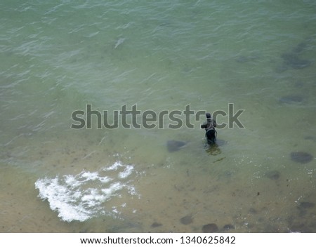 man fishing in the sea, baltic sea, hobby, nature, above view