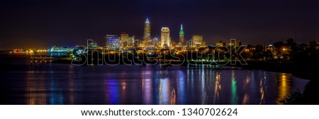 Downtown Cleveland, Ohio at night seen from EdgeWater Park