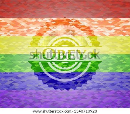 Obey on mosaic background with the colors of the LGBT flag