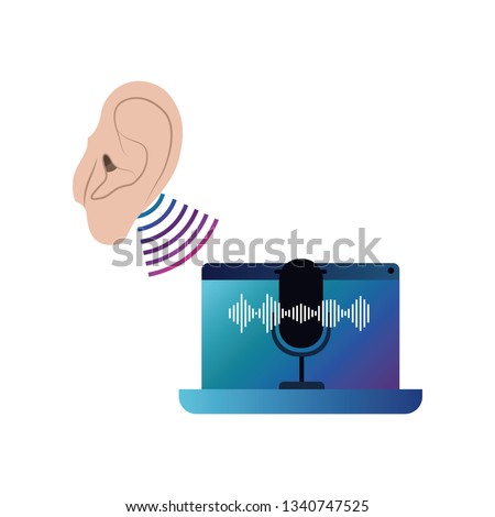 ear with sound wave and laptop
