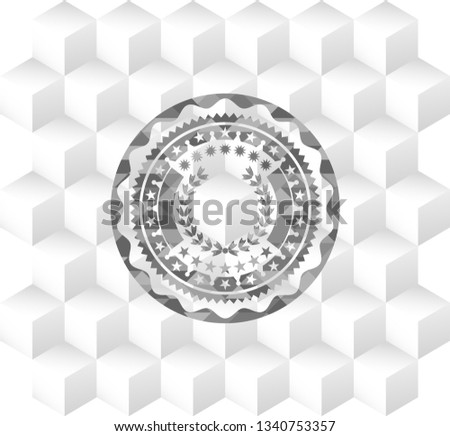 leaf crown icon inside grey icon or emblem with geometric cube white background